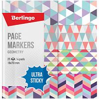 Флажки-закладки Berlingo "Ultra Sticky" "Geometry", 18*70мм, бумажные, в книжке, с дизайн., 25л*4 бл