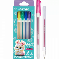 Набор гелевых ручек deVENTE. Little Rabbit 6цв, с блестками, прозрачно-матовый корпус, карт. коробка