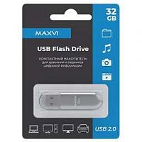Флешка MAXVI P1 32GB silver, монолит с колпачком, ABS пластик, USB 2.0